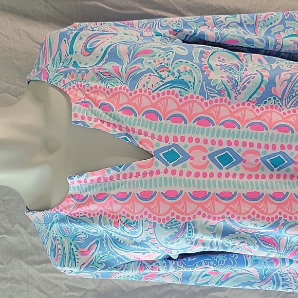 Lilly Pulitzer Colorful Blouse Blue and Pink Split Neck Top Long Sleeve Small - Picture 2 of 9